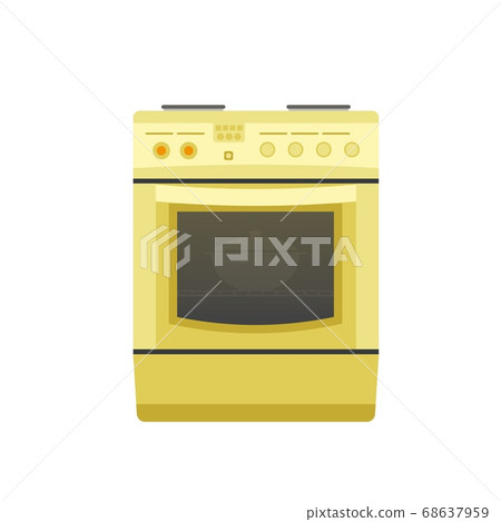 Kitchen stove with a pot inside an oven. Flat 68637959