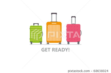Three colorful packed suitcases get ready for 68638024