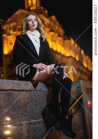 portrait of Beautiful young woman in black on a 68638027