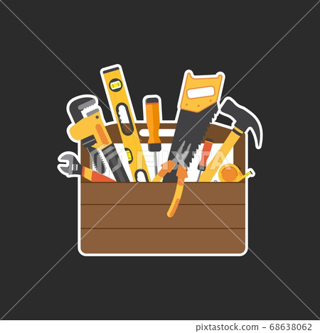 Toolbox crate with instruments and tools inside. 68638062