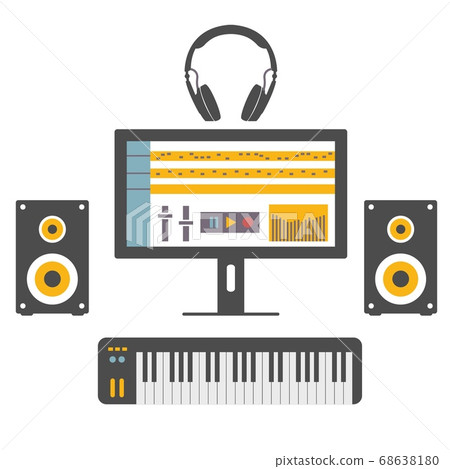 Home music studio equipment. Speakers, monitor, Home music studio equipment. Speakers, monitor, 68638180