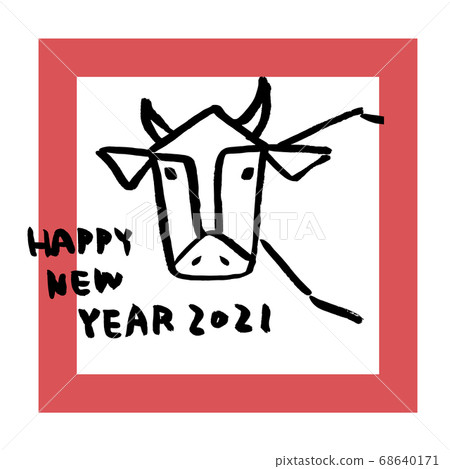 手繪牛圖和新年排版/圖形 68640171