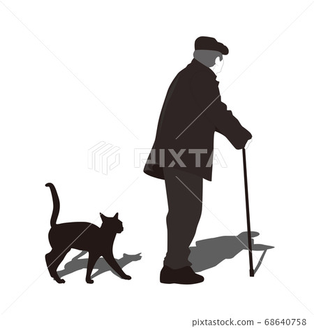 Old man and cat illustration silhouette Old man and cat illustration silhouette 68640758