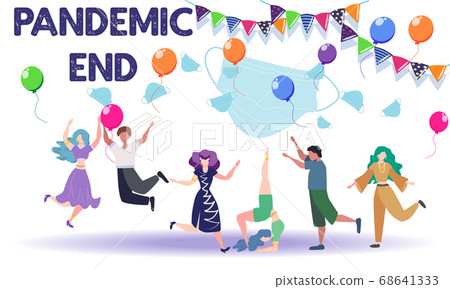 Concept of ending pandemic. People celebrate the Concept of ending pandemic. People celebrate the 68641333