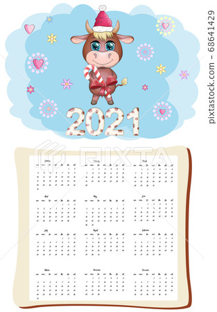 White ox calendar or planner for 2021 with cartoon White ox calendar or planner for 2021 with cartoon 68641429