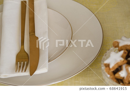 Happy Christmas tableware background. Happy Christmas tableware background. 68641915