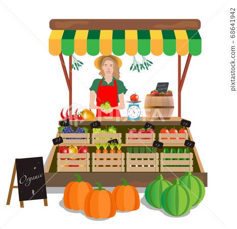 Happy smiling farmer local seller character... - Stock Illustration  [68641942] - PIXTA