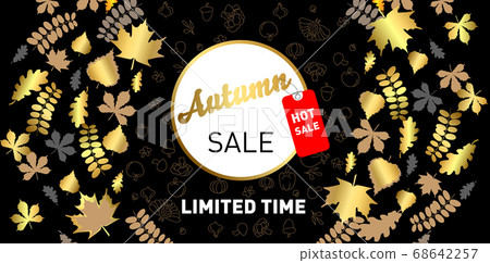 Abstract vector illustration.  Luxurious advertising banner with golden season falling leaves. 68642257