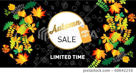 Abstract vector illustration. Luxurious advertising banner with golden season falling leaves. Abstract vector illustration. Luxurious advertising banner with golden season falling leaves. 68642258