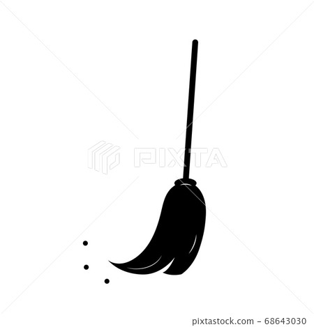 Broom and dust icon, black isolated element. white background. Vector 68643030