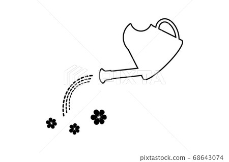 Watering can with drops and flowers, outline icon 68643074