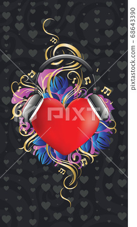 Red heart with headset - Stock Illustration [68643390] - PIXTA