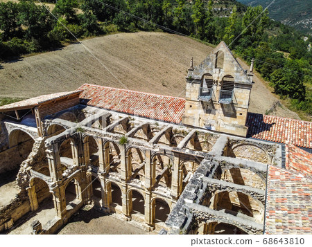 Aerial view of the abandoned abbey of Santa Maria de RIoseco. Aerial view of the abandoned abbey of Santa Maria de RIoseco. 68643810