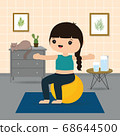 Ball Workout. Woman doing Stability ball exercise and yoga training at gym home, stay at home concept. Character Cartoon Vector illustration 68644500