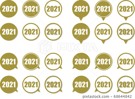 Circular balloon with 2021 gold-colored character arrow direction and shadowed variation set Circular balloon with 2021 gold-colored character arrow direction and shadowed variation set 68644842