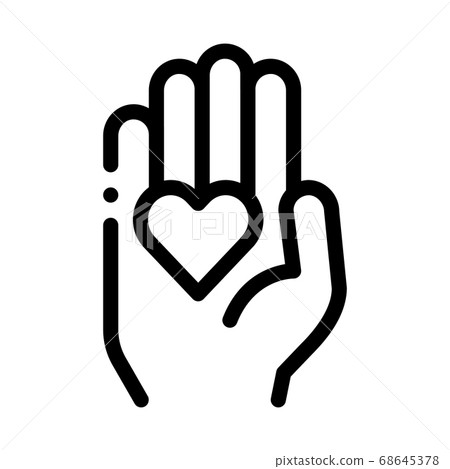 heart on palm icon vector outline illustration 68645378