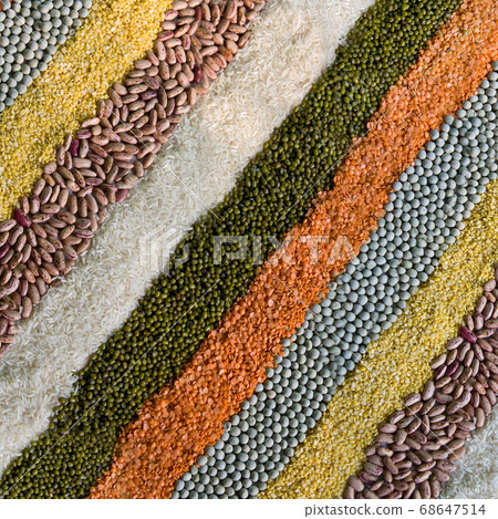 colorful striped rows of dry beans, legumes, peas colorful striped rows of dry beans, legumes, peas 68647514