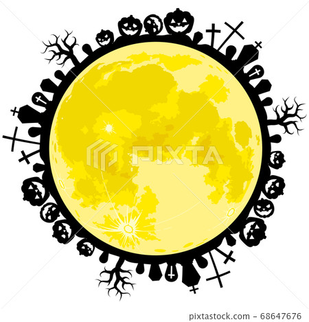 Halloween silhouette round frame and moon 68647676