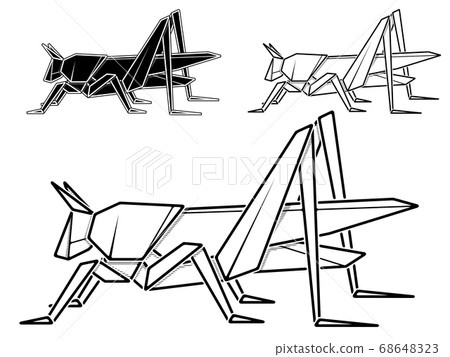 Image of paper origami of grasshopper (contour drawing by line). 68648323