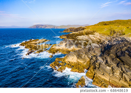 Aerial view of the coastline at Daros in County Donegal - Ireland. 68648619