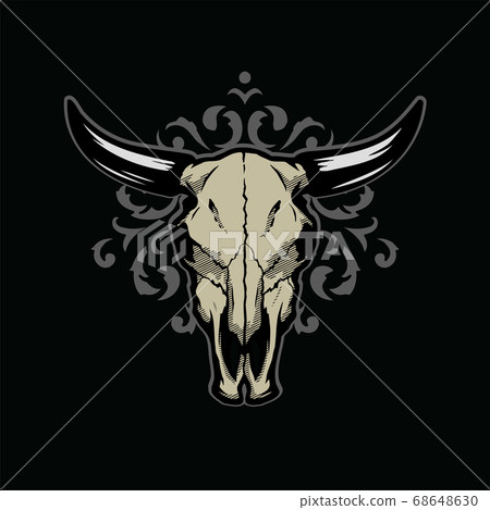 Skull of a bull on a pattern on a dark background. Vector illustration. Skull of a bull on a pattern on a dark background. Vector illustration. 68648630
