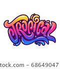 Tropical. Hand lettering colorful text. Design template for greeting cards, invitations, banners, gifts, prints and posters. 68649047