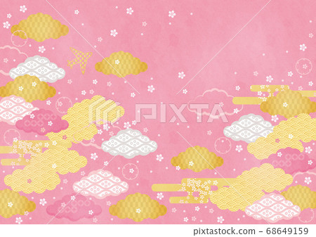 Japanese pattern sky scenery (Sakura, Airplane) 3 tech Japanese pattern sky scenery (Sakura, Airplane) 3 tech 68649159