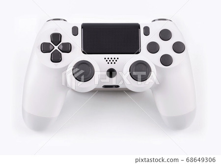 Joystick gaming controller isolated on white background , Video game console developed Interactive Entertainment Joystick gaming controller isolated on white background , Video game console developed Interactive Entertainment 68649306