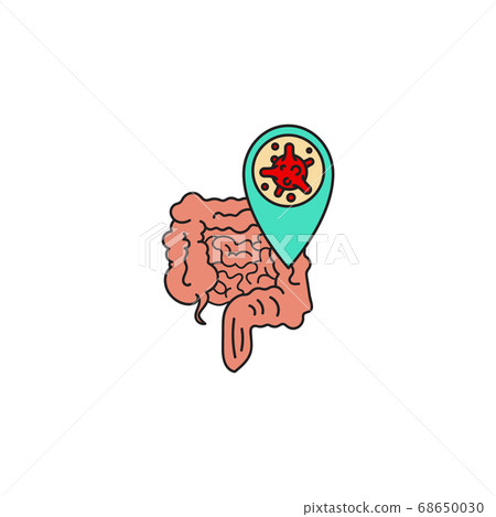 Virus, bacteria and intestines, bowel line, linear icon, symbol, sign. coronavirus, COVID-19 icon, logo color on white background. 2019-ncov 68650030
