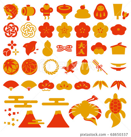 新年的材料幸運符圖標集“金紅色” 68650337