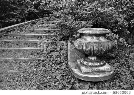 vintage staircase with fallen leaves vintage staircase with fallen leaves 68650963