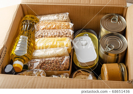 Set of uncooked foods in carton box prepared for 68651436