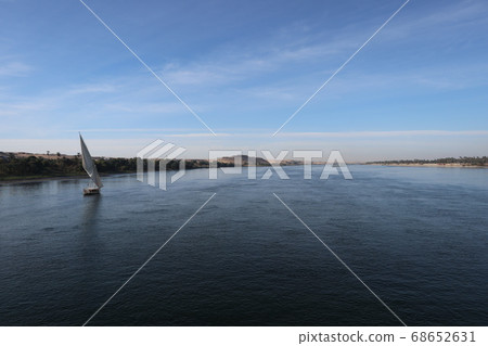 Egyptian landscape, Nile river and sailboat Falkar (Egyptian sight) 68652631