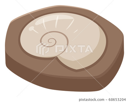 Illustration of a cute fossil of ammonite seen from diagonally above 68653204