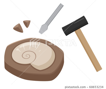 Illustration of excavating ammonite fossils 68653234