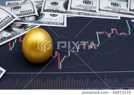 Golden eggs and dollar bank note isolated on Bar graph background 68653239