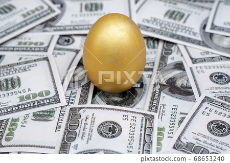 Golden egg isolated on dollar bank note background Golden egg isolated on dollar bank note background 68653240