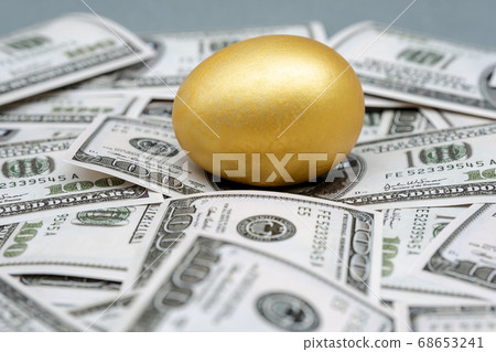 Golden egg isolated on dollar bank note background Golden egg isolated on dollar bank note background 68653241