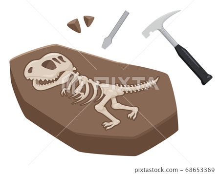 Illustration of excavating fossils of Tyrannosaurus 68653369
