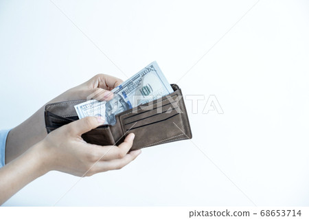 women person hands open the wallet and take purse dollar note out of 68653714