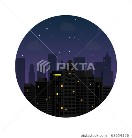 Silhouette of the city night with stars at the sky 68654366