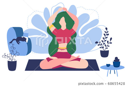 Relaxed young woman enjoying rest. Girl meditates. 68655428