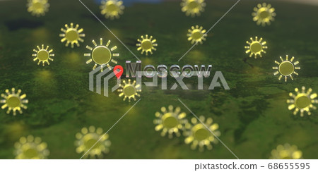 Sunny weather icons near Moscow city on the map, weather forecast related 3D rendering 68655595
