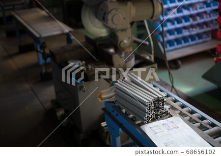 Cutting of aluminum frame with metal saw Cutting of aluminum frame with metal saw 68656102