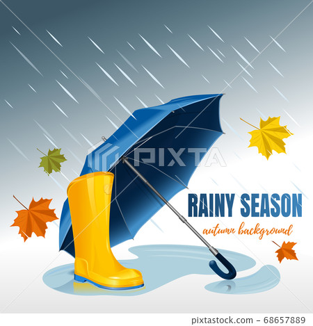 Blue Umbrella and rubber boots. Rainy season Blue Umbrella and rubber boots. Rainy season 68657889