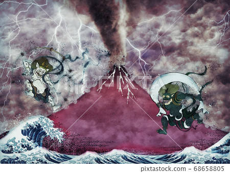 在神奈川縣沿海掀起波濤，天氣晴朗，風神Raijin Arashi長版 68658805