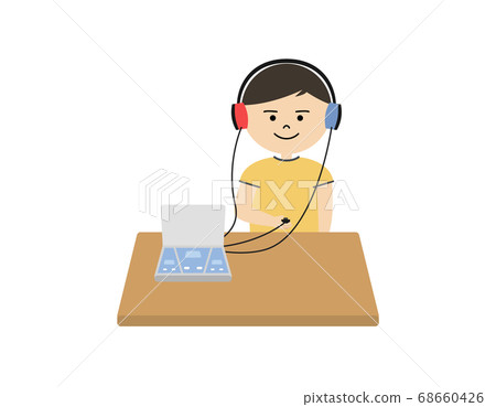 Illustration of a boy doing a hearing test Illustration of a boy doing a hearing test 68660426