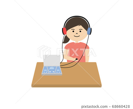 Illustration of a girl doing a hearing test 68660428
