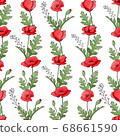 Vintage poppy seamless pattern, great design for any purpose. Doodle style texture. Geometric floral background. Fabric wallpaper with print texture. 68661590