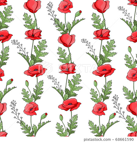 Vintage poppy seamless pattern, great design for any purpose. Doodle style texture. Geometric floral background. Fabric wallpaper with print texture. 68661590